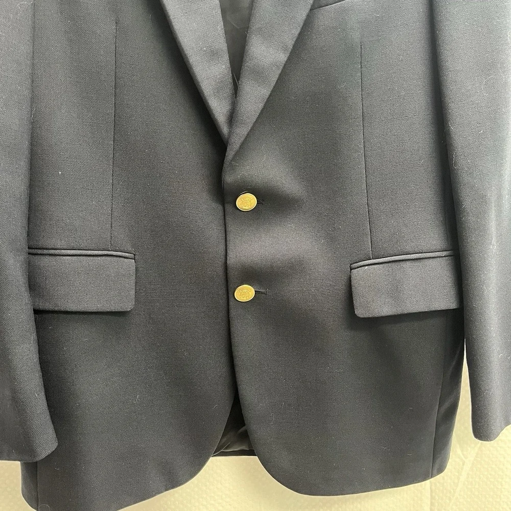 Vtg Ralph Lauren Chaps Blue Wool Blazer Gold Buttons 44R Preppy Country Club